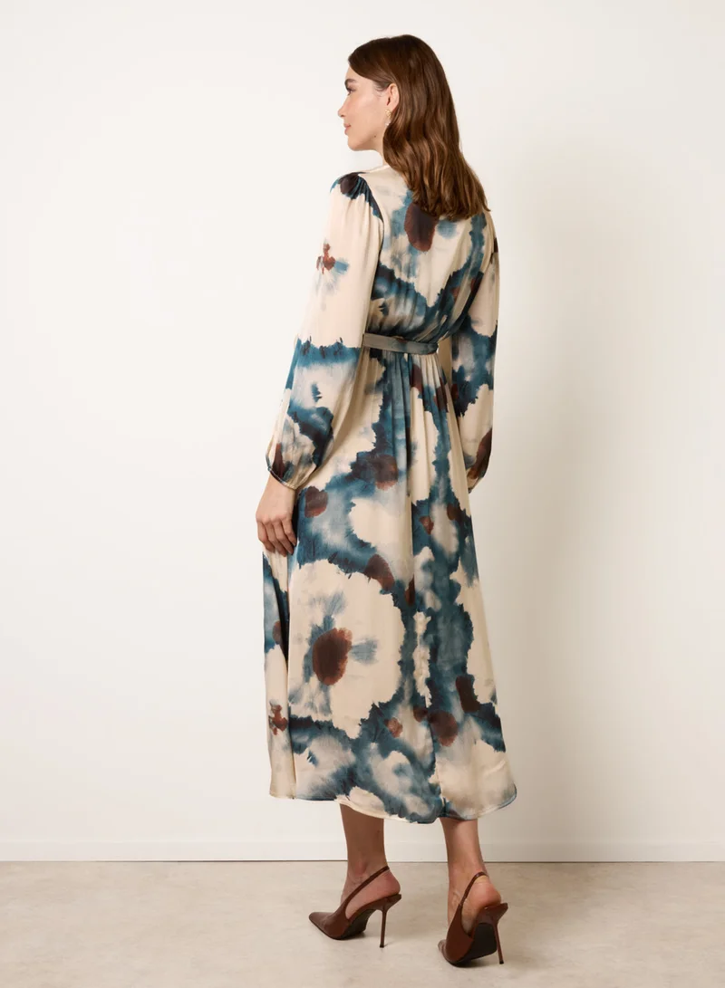 بلو فانيلا Watercolour Wrap Dress With Tie Belt